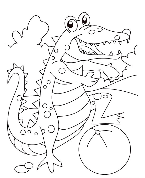 Online coloring book: Coloring book alligator propose to play ball